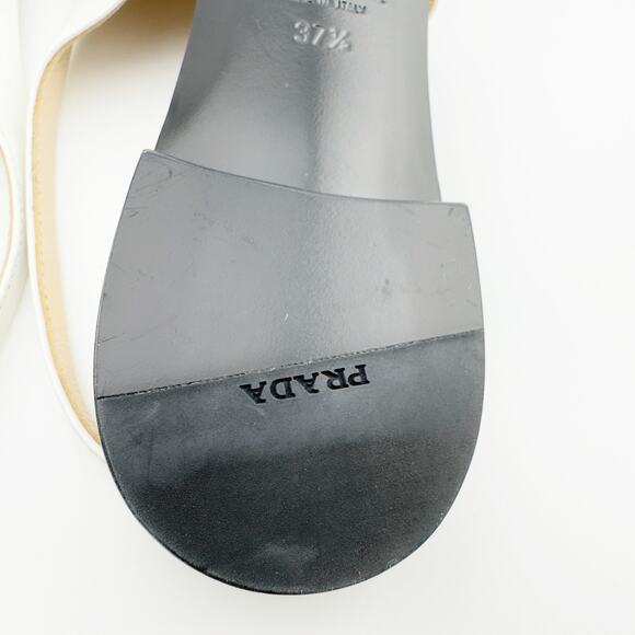 Prada White Leather Mary Jane Slingback Flats Pointed Toe Size 37.5 - Picture 13 of 16